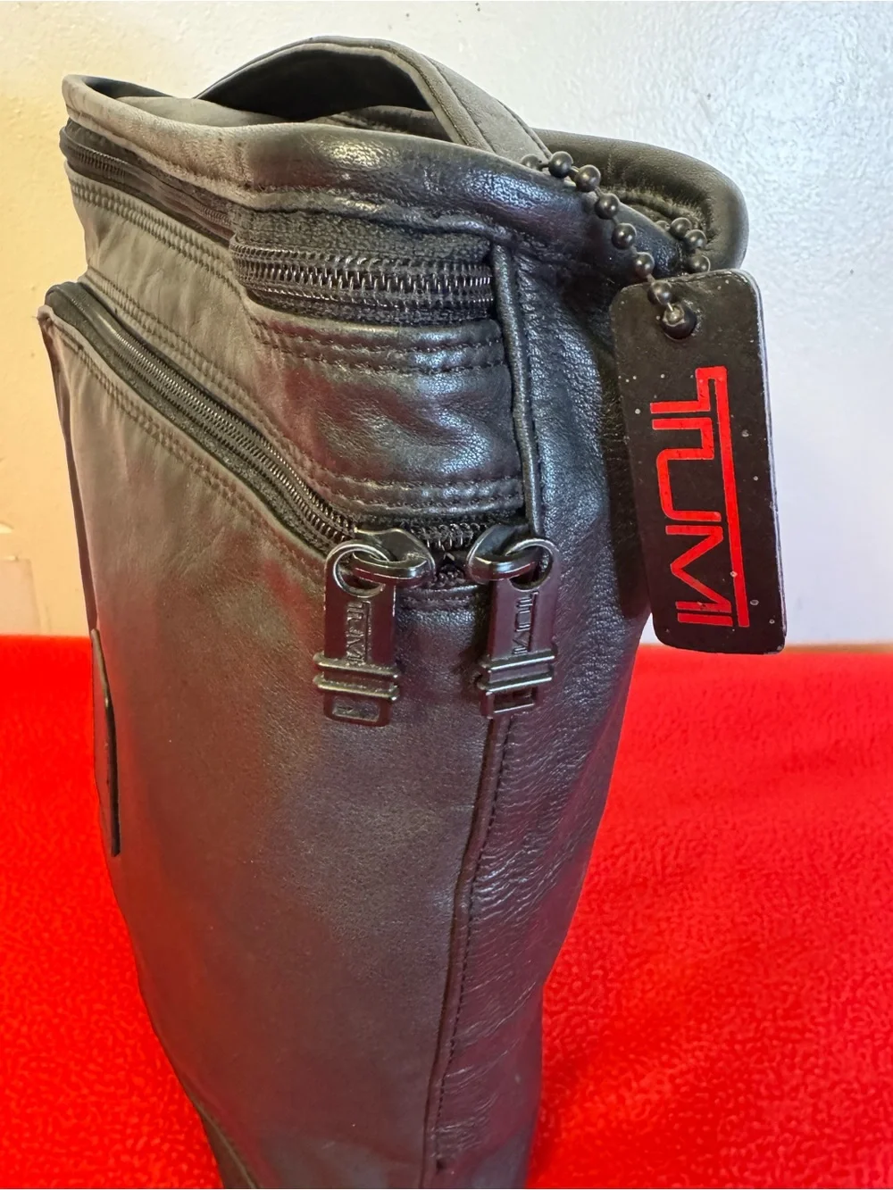 Vintage Tumi Black Zip Men's Leather Toiletry Bag Top Handle Travel Business